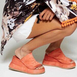 A.S.98 Rafe Chunky Platform Wedge Sandals Size 42 11 Flame Orange Leather NEW
